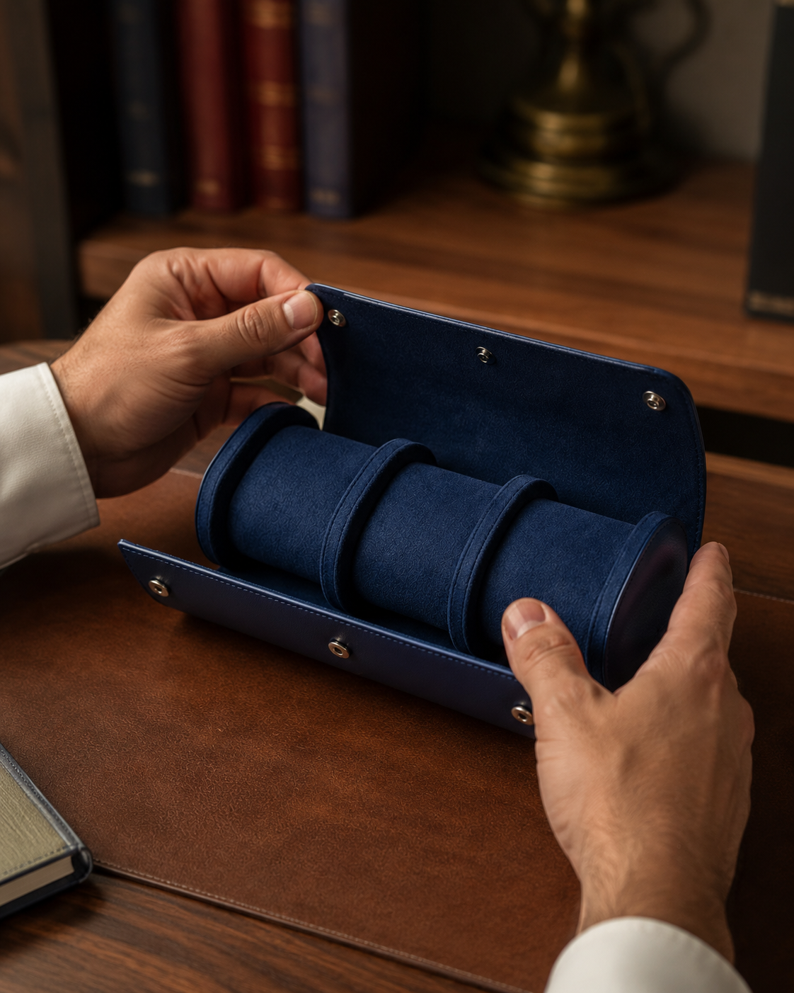 Premium Navy Blue Leather Case · 3 Slots - Pablo Raez